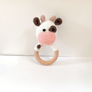 Baby/ Toddler Handmade Cow Crochet Rattle.